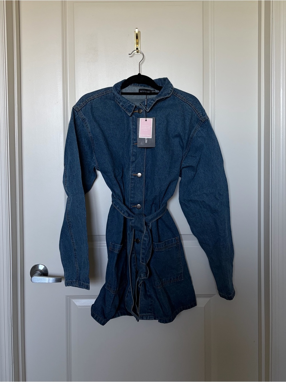 Pretty Little Thing- Dark Wash Denim Jacket Dress/ Jacket with Tie Waist
